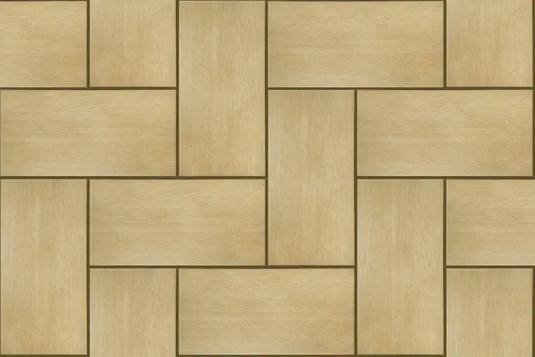 Light brown parquet wood floor with interlocking rectangular blocks