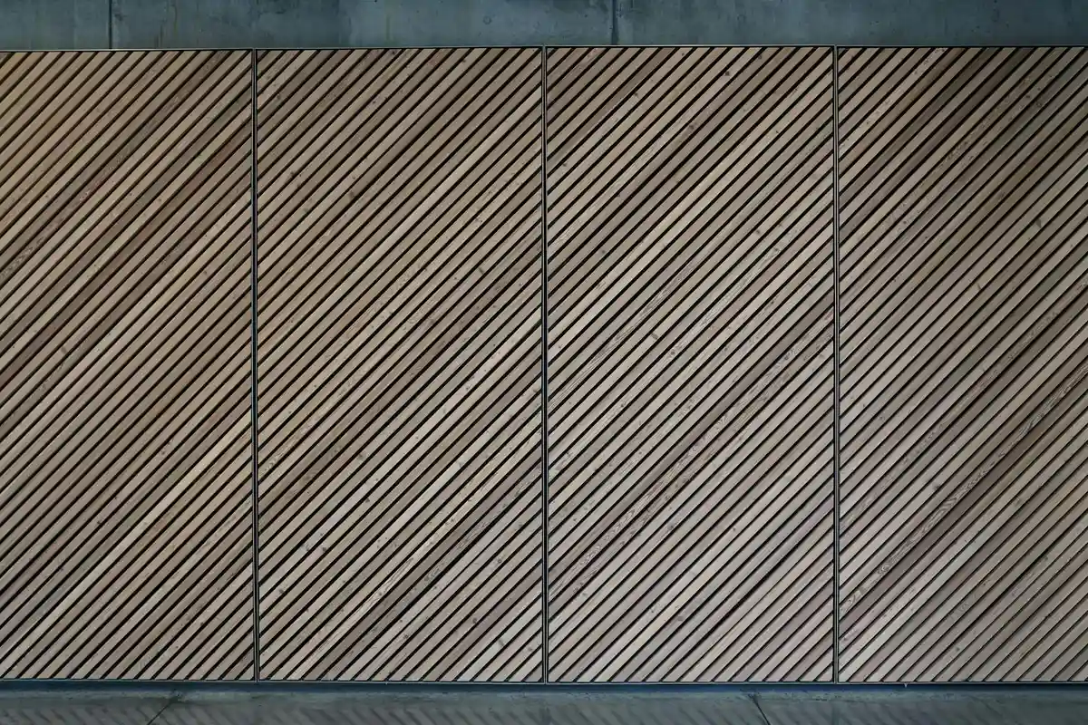 Wood panel wall with diagonal stripe grain patterns