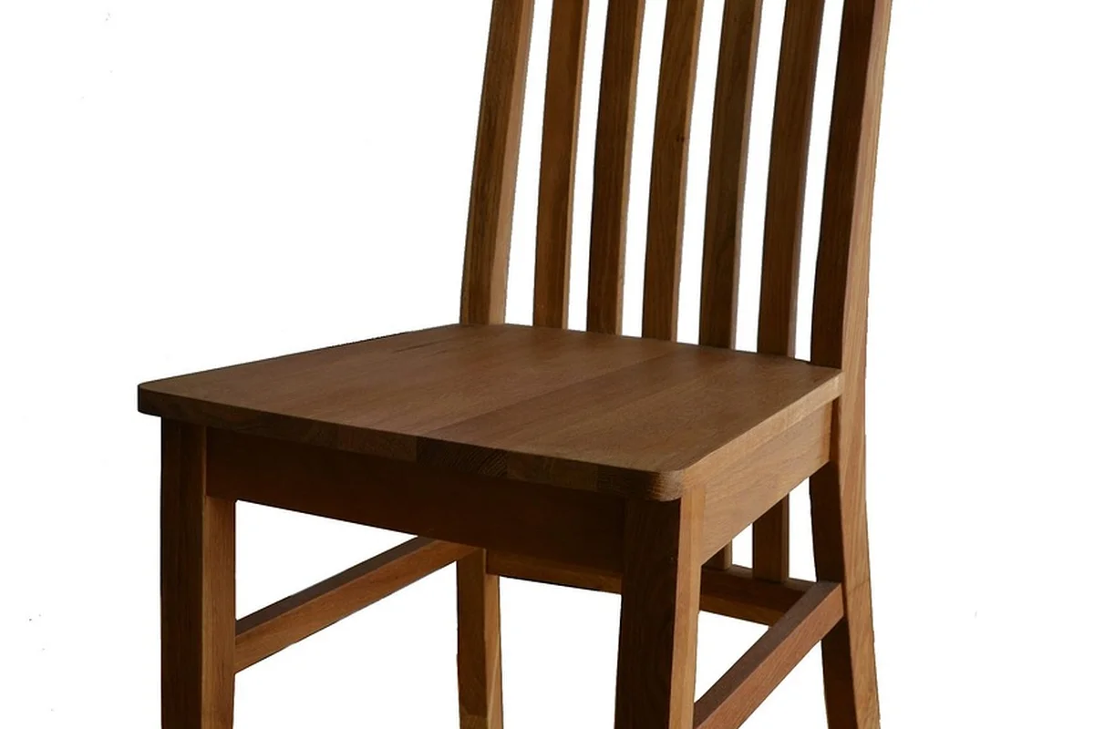 A wooden chair with a smooth brown lacquered finish.